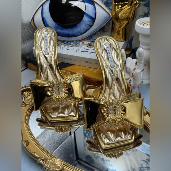 🆕 GIANNI BINI 🧿 NWOB Peeka Patent Gold Metallic Keyhole Ornament Sandal, Sz 7 - Picture 5 of 16